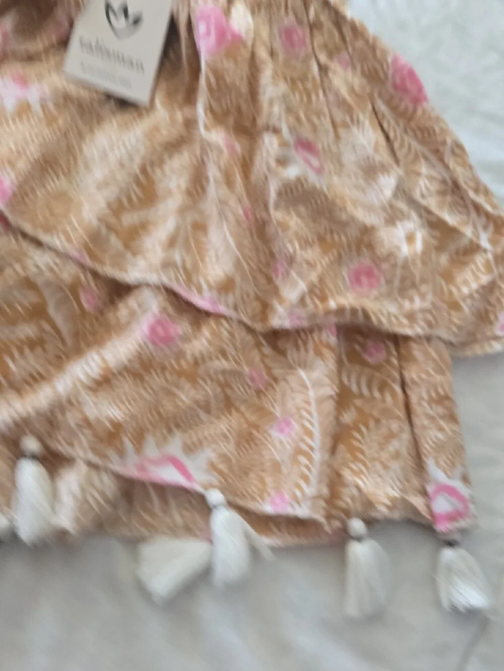 Talisman Pink Floral Tiered Top Brown & Pink Floral Fringe Decor